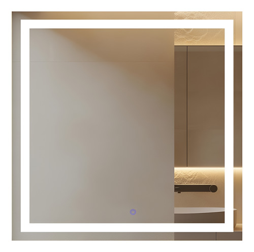 Espelho Led Jateado Quadrado 70x70 Cm Touch-screen Bivolt