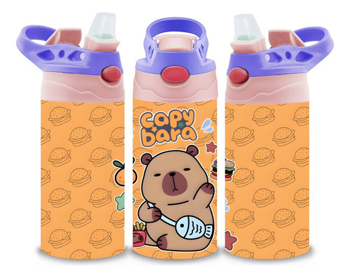 Termo Infantil Capibara Hamburguesas Acero Inoxidable 320 Ml Lila
