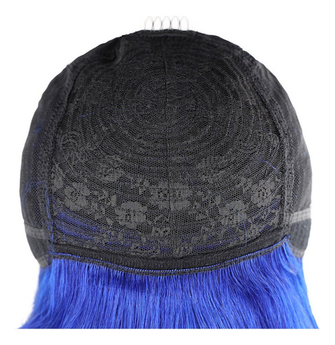 P Peruca 100% Cabelo Humano Liso 35cm Com Franja Azul