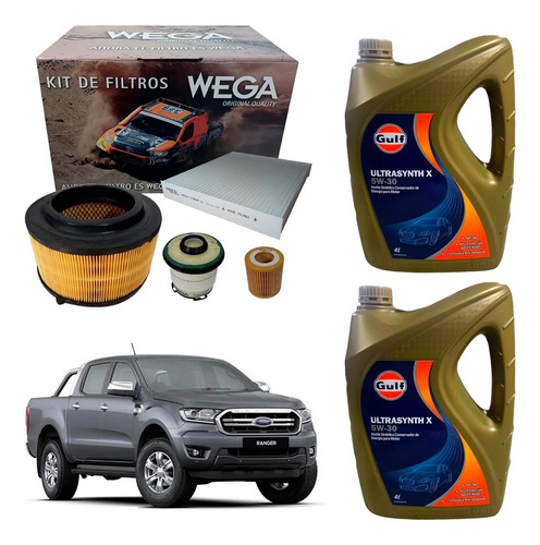 Kit 4 Filtros Y Aceite Gulf 5w30 X3 Ford Ranger 3.2 2.2 Tdci