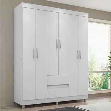 Imagem 2 de 3 de Guarda Roupa Roupeiro Casal 6 Portas 2 Gavetas Branco