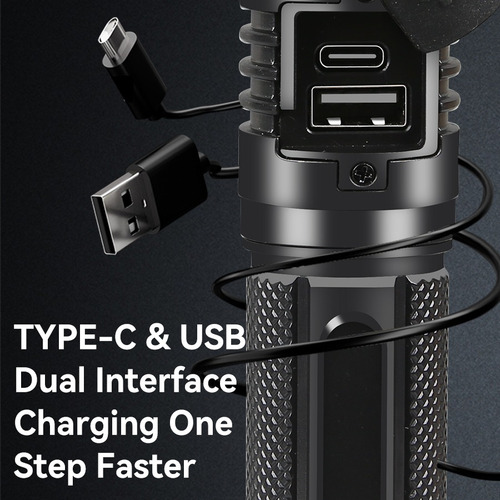Linterna Led Láser Blanca Zoom, Linterna De Carga Usb, 3 Mod