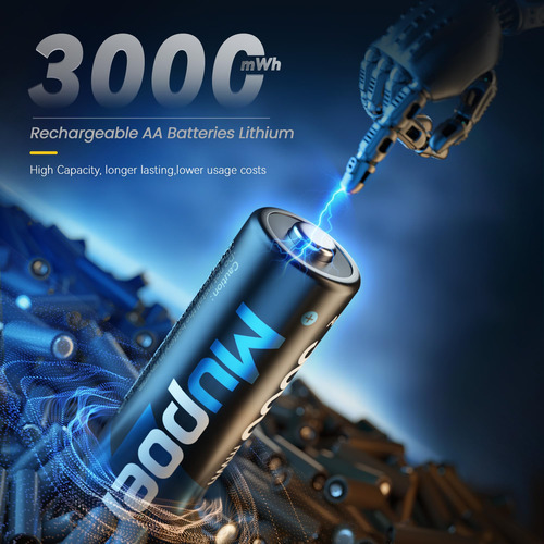 Pilas Aa Recargables Mupler, 4 Unidades, 1,5 V, 3000 Mah