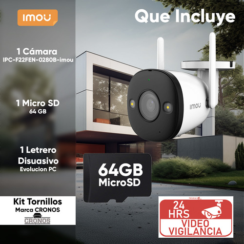 Imou Bullet F22fen-plus-64 Cámara Bala Ip De 2 Mp Wifi Con Microsd 64gb Y Letrero Disuasivo Full Color Audio Dos Vías Disuasión Activa 108 Grados 30m Ir H.265 F22fen Ip67