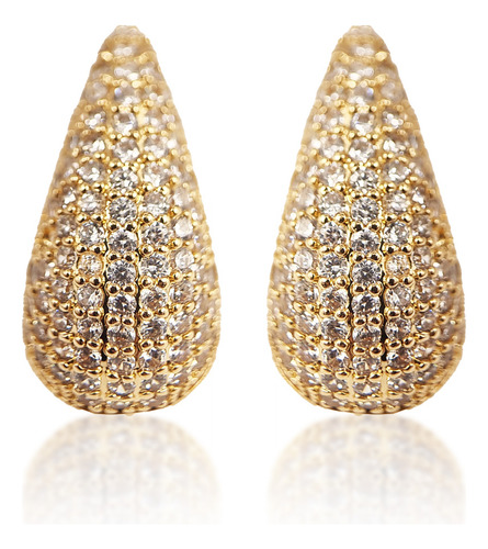 Brinco Gota Chunky Cravejado Stras Folheado Cristal Virginia
