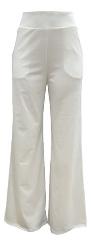 Calças Femininas Com Bolso De Cor Sólida, Terno Casual De Ci