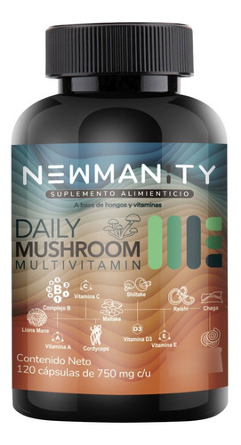 Newmanity | Hongos Y Multivitamínico 120 Cáps Daily Mushroom Sabor Sin Sabor