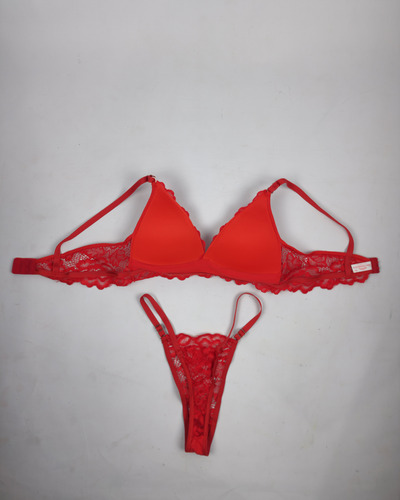 Conjunto Triángulo Taza Soft Less Regulable Algodón Encaje Rojo 95