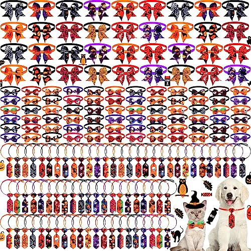 180 Pcs Halloween Dog Bow Tie Collars Bulk For Dogs Adj...