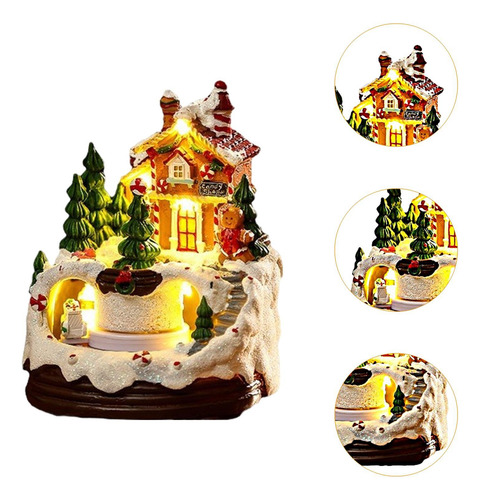Figuras Navideñas Con Escena De Casa De Pueblo Iluminada