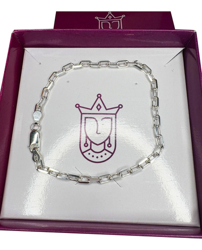 Pulseira Cadeado 4mm 21cm Prata 925 Maciço Cor Prateado