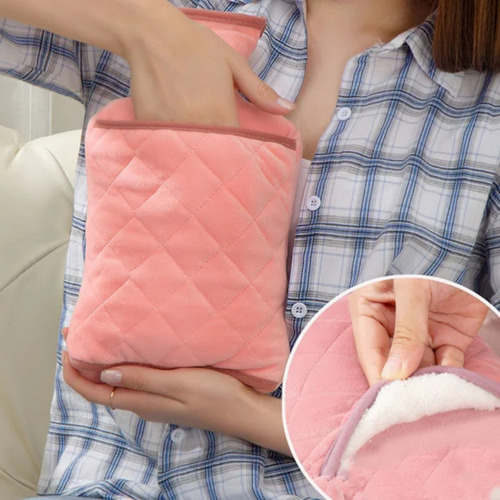 Bolsa De Agua Caliente 1 L Funda Con Bolsillo Para Manos Rosa