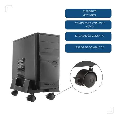 Suporte Carrinho Para Cpu Preto Com Rodinhas