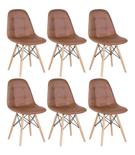 6 Cadeiras Estofada Botão Eames Botonê Capitonê Cores   Cor do assento Marrom