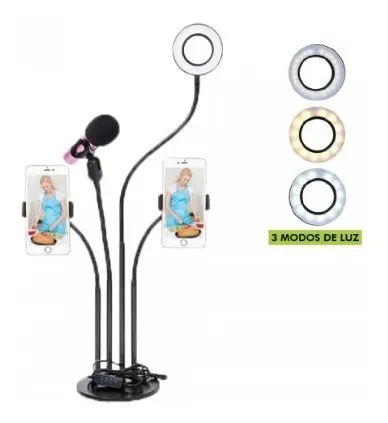 comprar Ring Light Led Suporte Pu002Fmicrofone+2 Suportes Celulares Nf-e