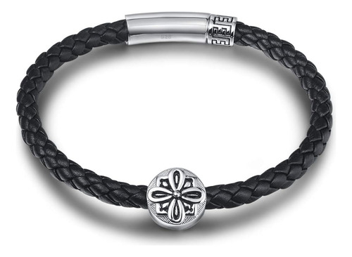 Fancime Power Pulsera De Cuero Genuino Para Hombre De Plata