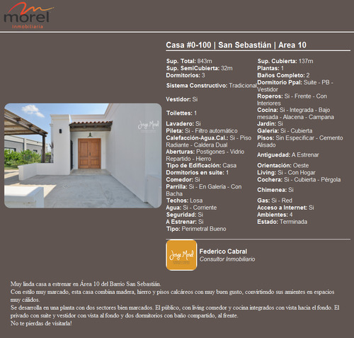 Casa Venta Barrio San Sebastián - Area 10 - 3 Dormitorios - #id 2537