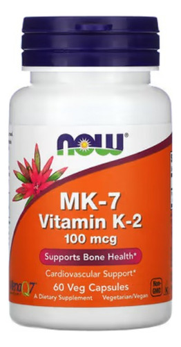 Now Foods, Mk-7, Vitamina K2, 100 Mcg, 60 Cápsulas Vegetaria Sin Sabor