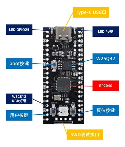 Tarjeta Desarrollo Raspberry Pi Pico Rp2040 Tipo C 16mb