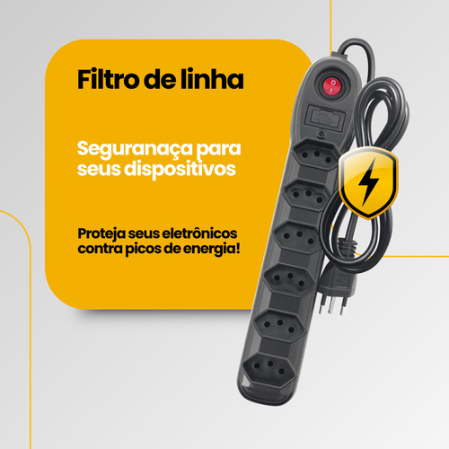Filtro De Linha 6 Tomadas 1 Metro 10a Bivolt Preto Megatron