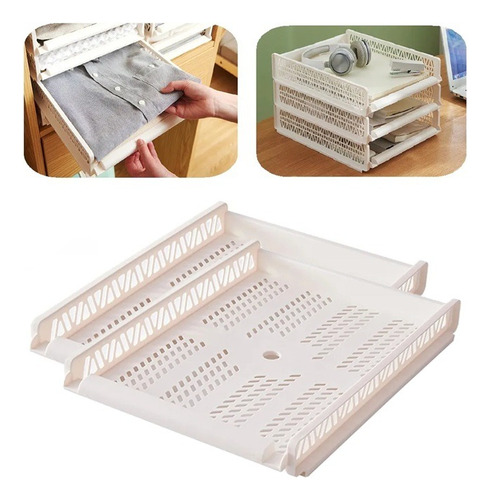 X2 Organizador Multiuso Bandeja Plastic Para Camisas Poleras Blanco