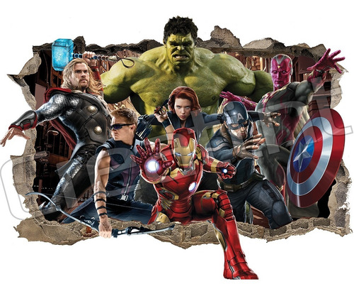 Vinilo Decorativo Pared Rota 3d Avengers 120x95