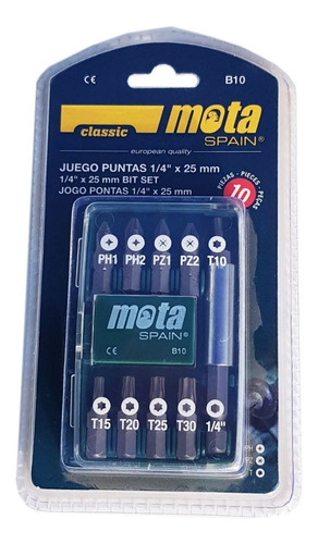 Kit Juego De 9 Puntas Ph,pz Y Torx 1/4 X 25mm Mota B10