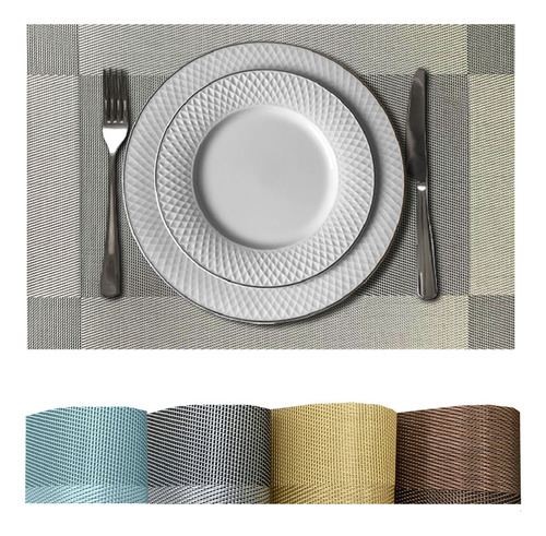 8 Jogo Americano Mesa Posta Alto Padrão Pvc Luxo St Vr Cor Prata Cinza Claro Escuro Grafite Chumbo Jogo St Luxo 03