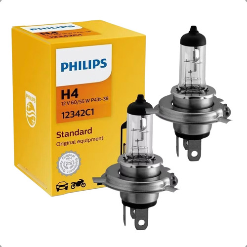Par Lâmpadas Farol Baixo E Alto H4 Original Philips 12v