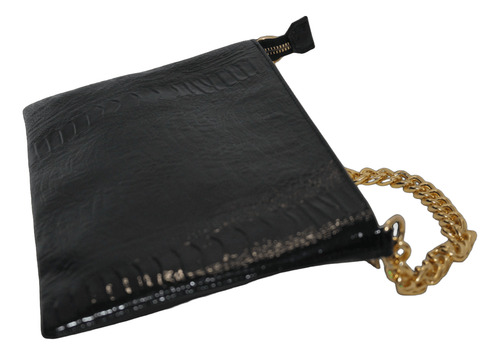 Cartera Dama Piel Charol Original Cadena Dorada De Mano Negro Liso