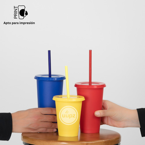 12 Vasos Reusables Tipo Star 12 Oz Con Tapa Plana Amarillo Verano