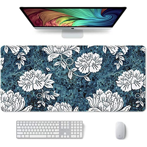 Mouse Pad Estilo De Peonia Blanca Tamaño Xxl 35x 15 Pulgada