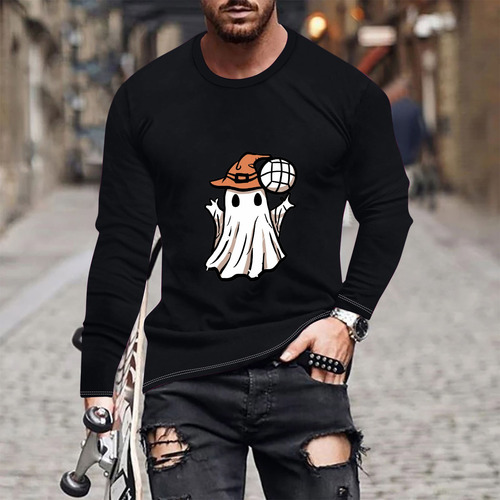 Blusa M Para Hombre Con Estampado De Halloween, Casual, Mang
