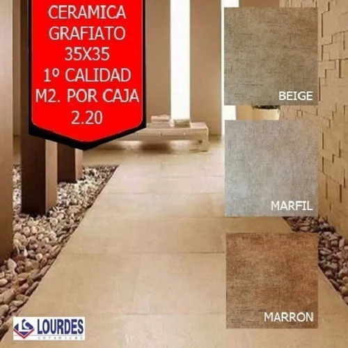 Cerámica Lourdes 35x35 Grafiatto Marfil 1° Calidad Por M2