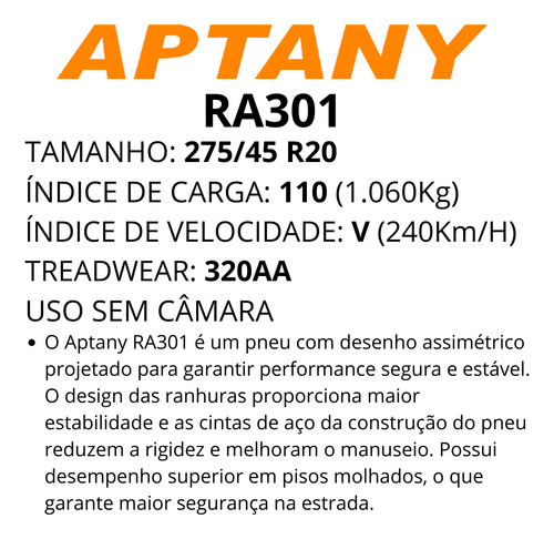 2 Pneu 275/45r20 Ra301 110v Aptany Range Rover Jeep Cherokee V