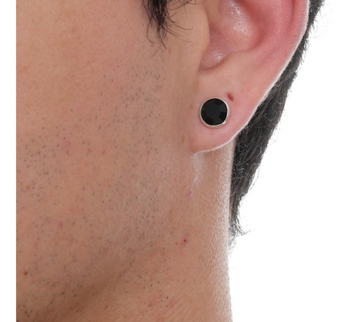 Imagem 2 de 5 de Brinco Masculino Cristal Zircônia Negra Pedra Preta Prata