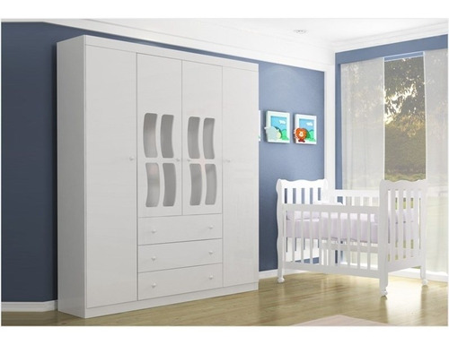 Quarto Infantil C/ Guarda Roupa 4 Portas Letícia E Berço Bco