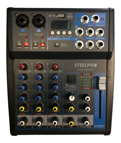 Mezcladora Mixer 4 Canales Bluetooth-mp3 Steelpro Mix-40fx