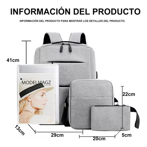 Mochila Antirrobo Multifuncional Con Cargador Usb, 3 Piezas