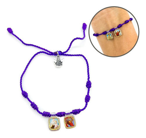 Escapulario, Pulsera 7 Nudos, Protección, Cruz, Fe Violeta 2.54 Cm 2.54 Cm