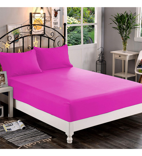 Sábana Bajera Matrimonial 1500 Hilos Microfibra Rosa Intenso