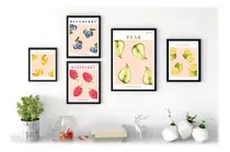 Comprar Set 5 Cuadros Cocina Marco Vidrio Y Láminas Frutas Modernos
