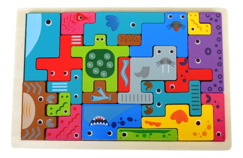 Rompecabezas Tetris Animales Puzzle Colores Pintados Madera