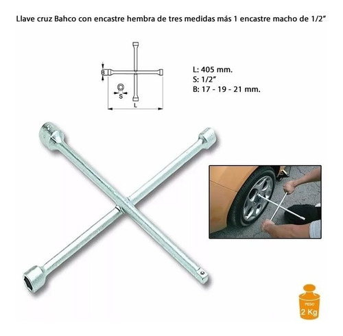 Llave Cruz Bahco 29-b - 3 Medidas + Encastre 1/2 17-19-21mm