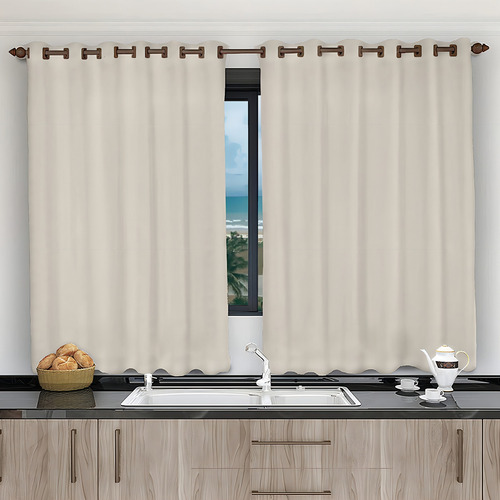 Cortina Para Cozinha De Voil 2,80x1,20 Com Microfibra Cor Bege