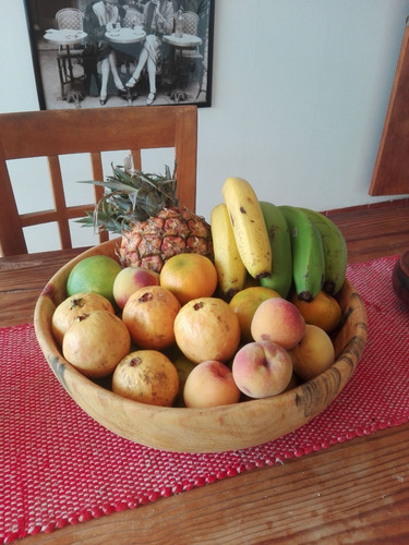 Centro De Mesa, Frutera, Bowl 32cmx12cm Madera Natural.