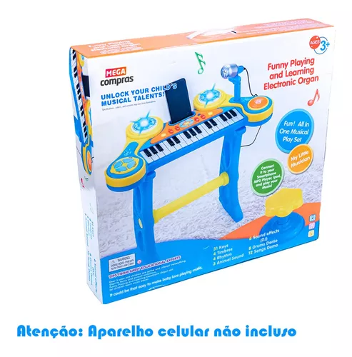 Teclado Piano Musical Infantil Com Microfone Banquinho luzes e Som