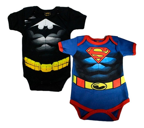 Imagen 1 de 7 de Pañalero Bebe Ropa Superman Batman Musculos Set 2 Piezas 