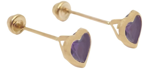Amor Eterno - Broquel Corazón Bisel #4 / Aretes Oro 10k