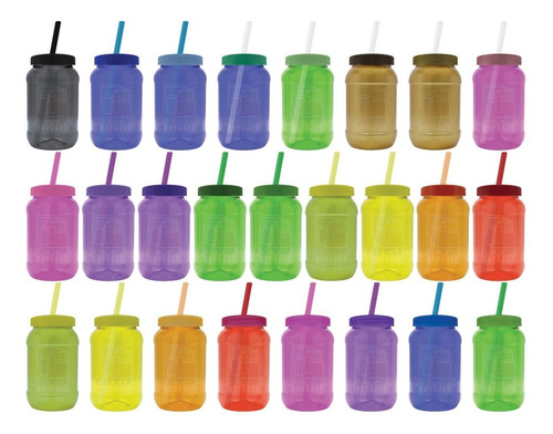 Imagen 1 de 10 de Mason Jar,dulcero,500ml Pigmentado, Popote 50 Pza Lisas